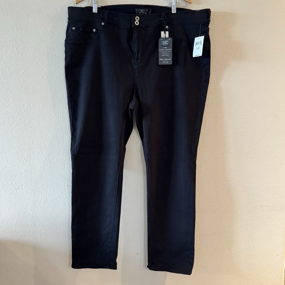 NWT‎ Lucky Brand Emma Straight Jeans 24W Black High Rise Stretch Plus Size